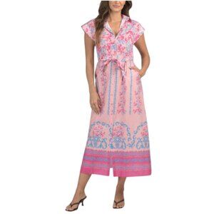 CELINA MOON Short Sleeve Floral Pattern Maxi Dress